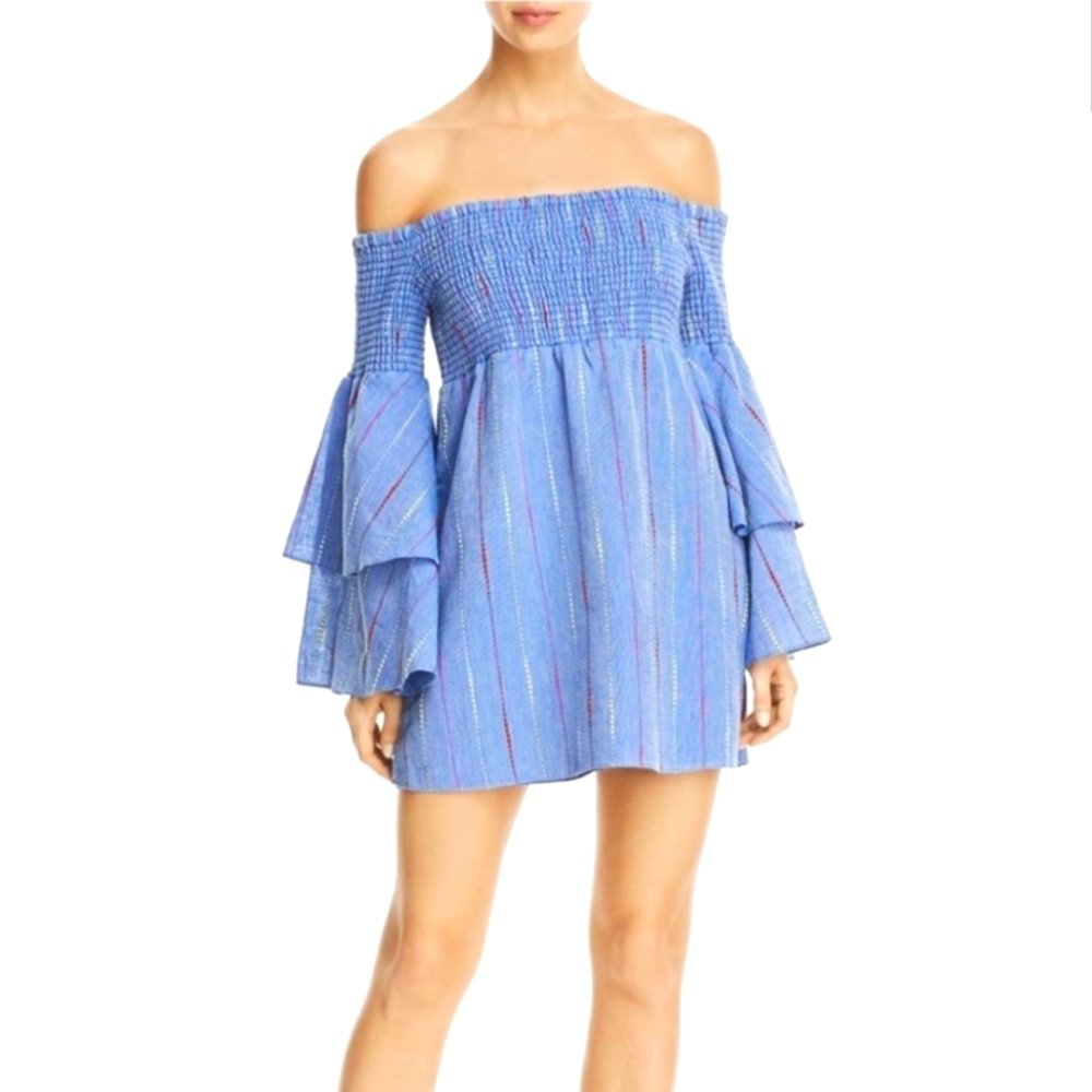 Tiered Ruffle Sleeve Chambray Mini Dress XS - Red Carter